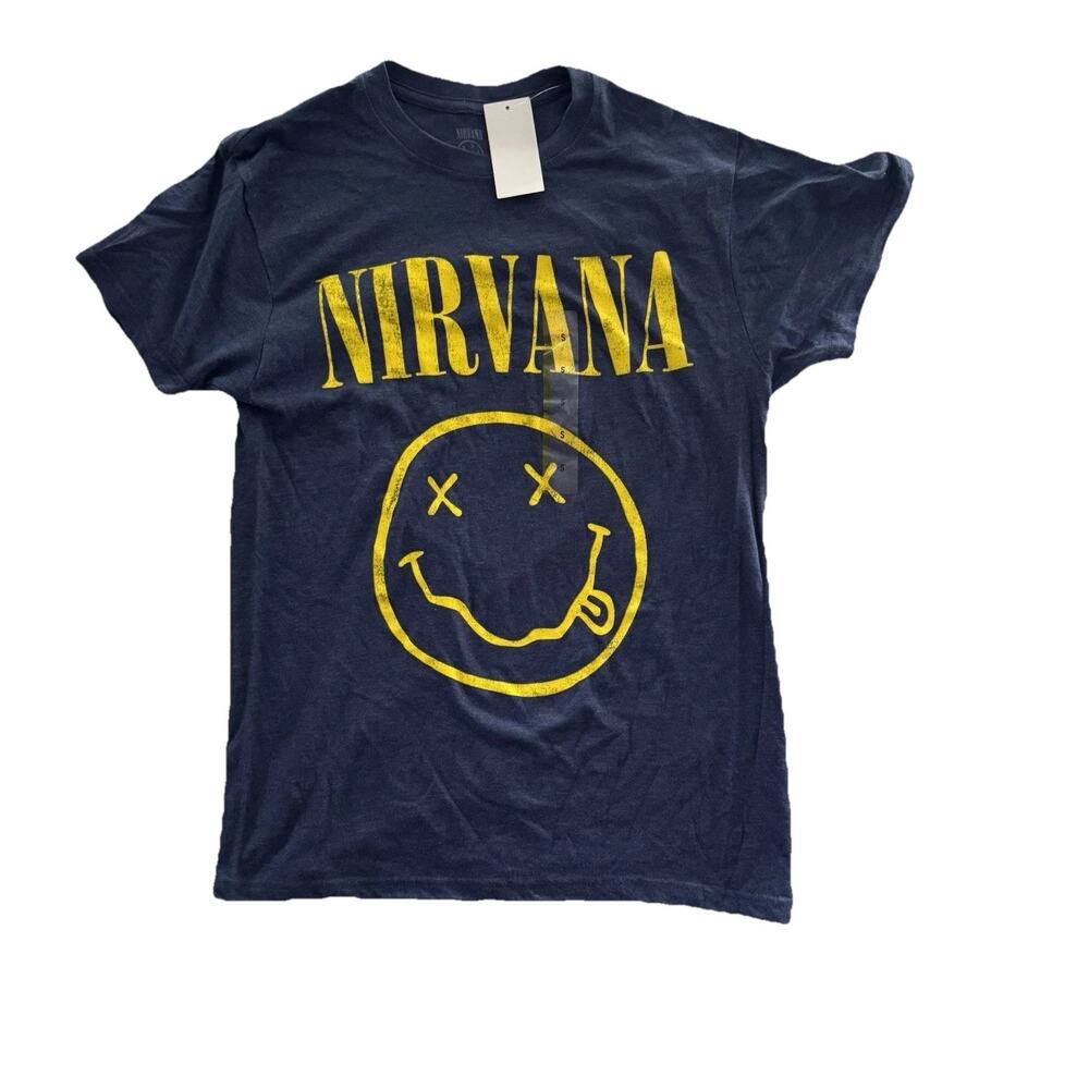 NIRVANA T SHIRT Drunken Smiley Face Logo Grunge Kurt Cobain Band Retro 90s S